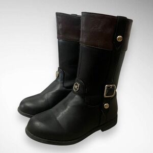 MICHAEL KORS Girl's Black and Brown Flat Riding Boots Gold-Tone Hardware | EUC‎